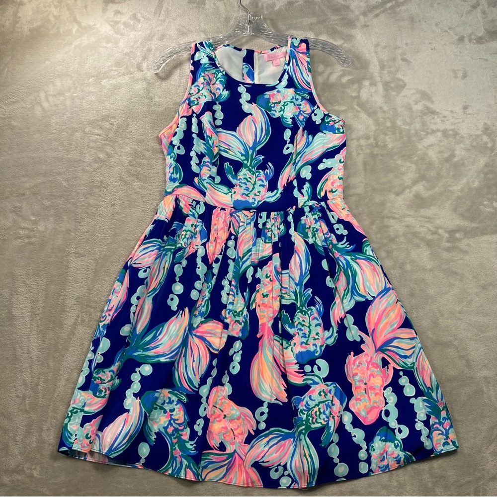 Lilly Pulitzer Going Coastal Kassia Blue Pink Fit & Flare Dress Women Sz 2 23240